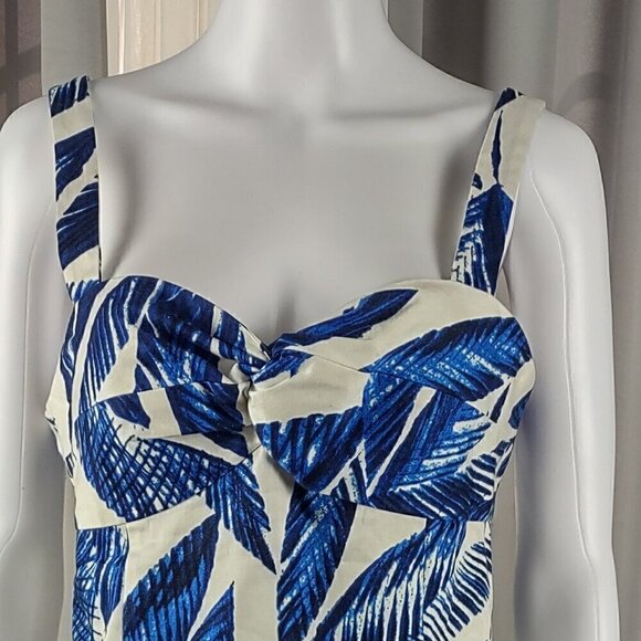 Jones New York Blue Palm Leaf Empire Waist Sweetheart Neck Shift Dress Size 10 - Picture 2 of 12